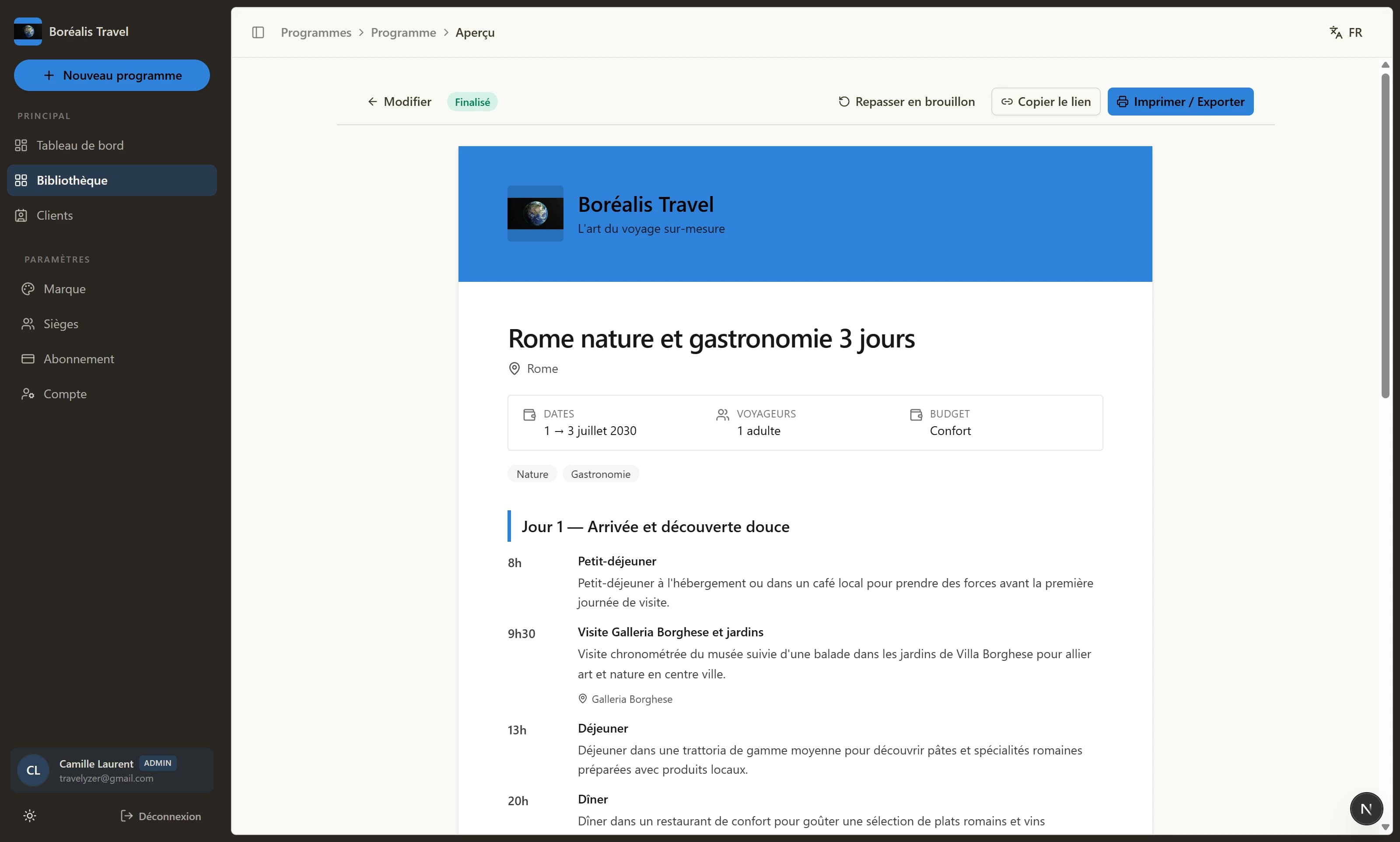 Catalogue dashboard